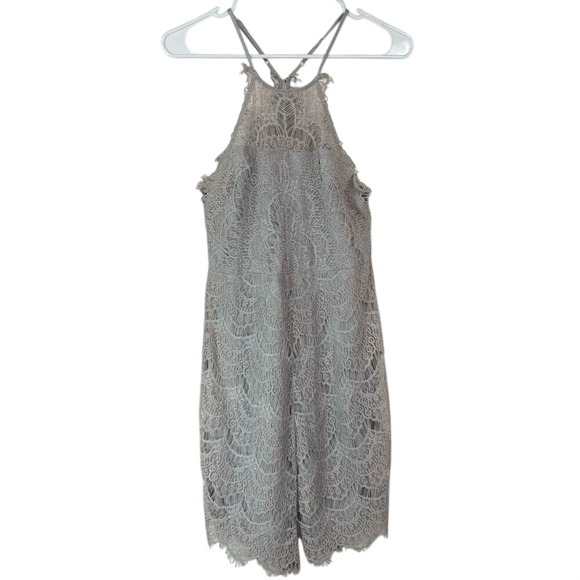 Free People Lace Halter Dress Womens XS Grey Boho Mini Fairy Festival Feminine - Picture 2 of 12